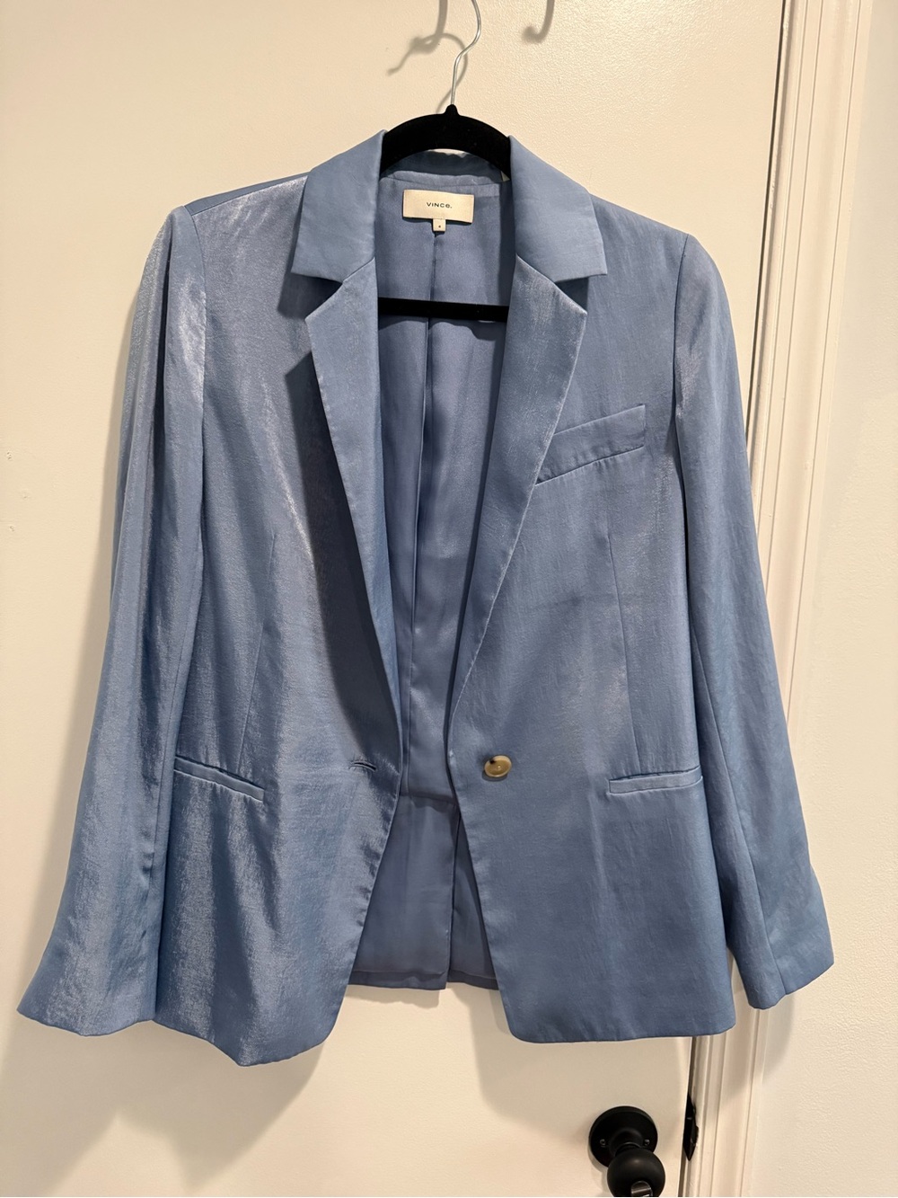 Vince Powder Blue Satin Single-Button Blazer